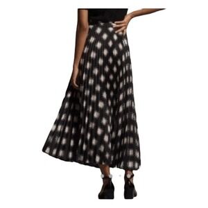 Anthropologie The Isobel Silky Pleated Maxi Skirt Black Pink Floral Star Bursts